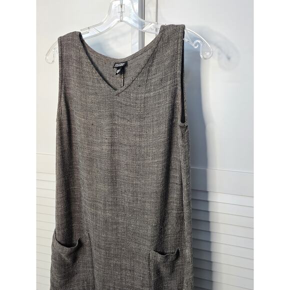 Eileen Fisher S Maxi Dress Black Tweed Sleeveless Linen Blend Lagenlook V-Neck - Picture 3 of 6